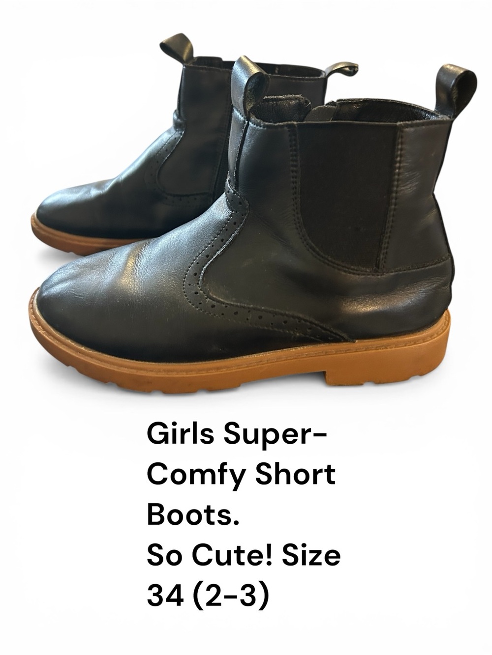 Girls Black Short Boots with Tan Sole